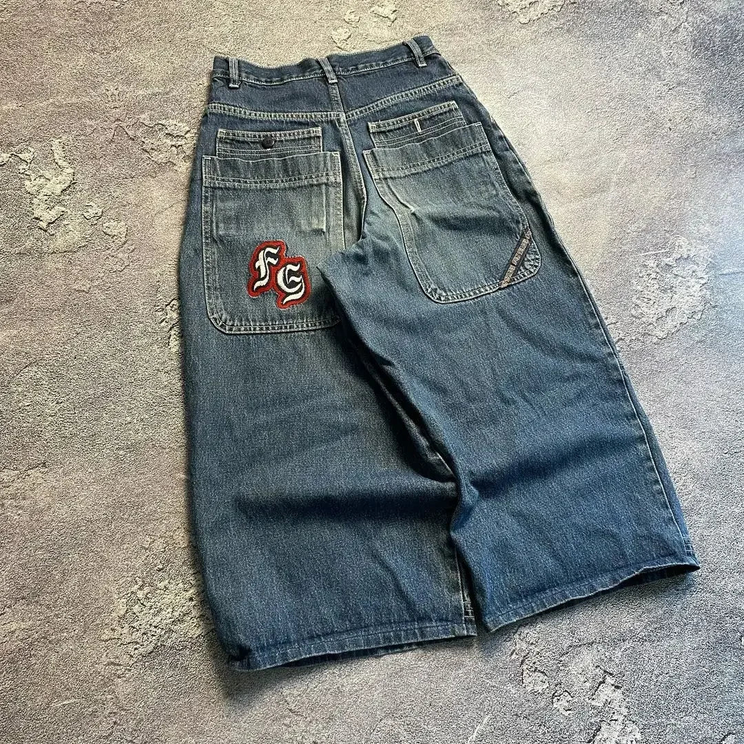 Jeans letter embroidered black loose trousers Couple fashion retro new athlete street clothing Y2K Harajuku street wear trousers - trendingshoping.com