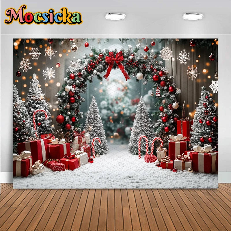 Christmas Photography Background Xmas Tree Gifts Snowflake Decoration