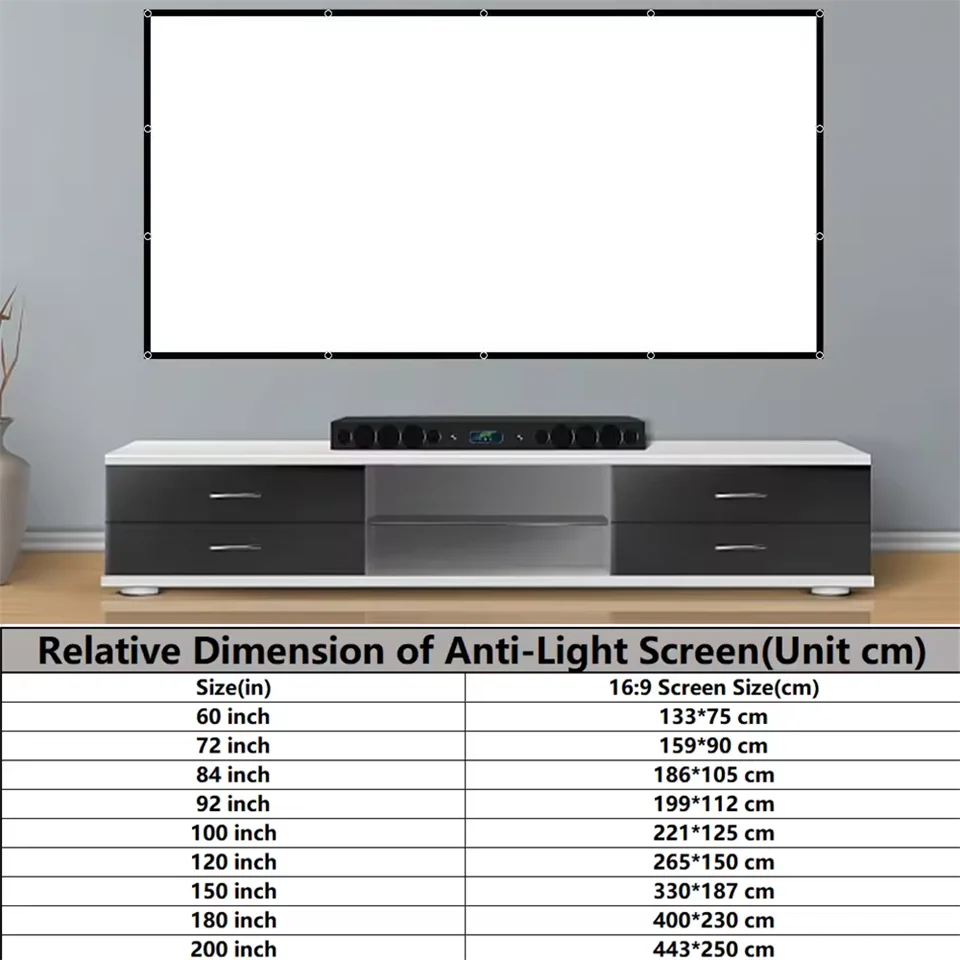16:9 HD Display Projector Curtain Various Sizes Projection Screen 4K High Quality for Home Office Household Bedroom Accessories