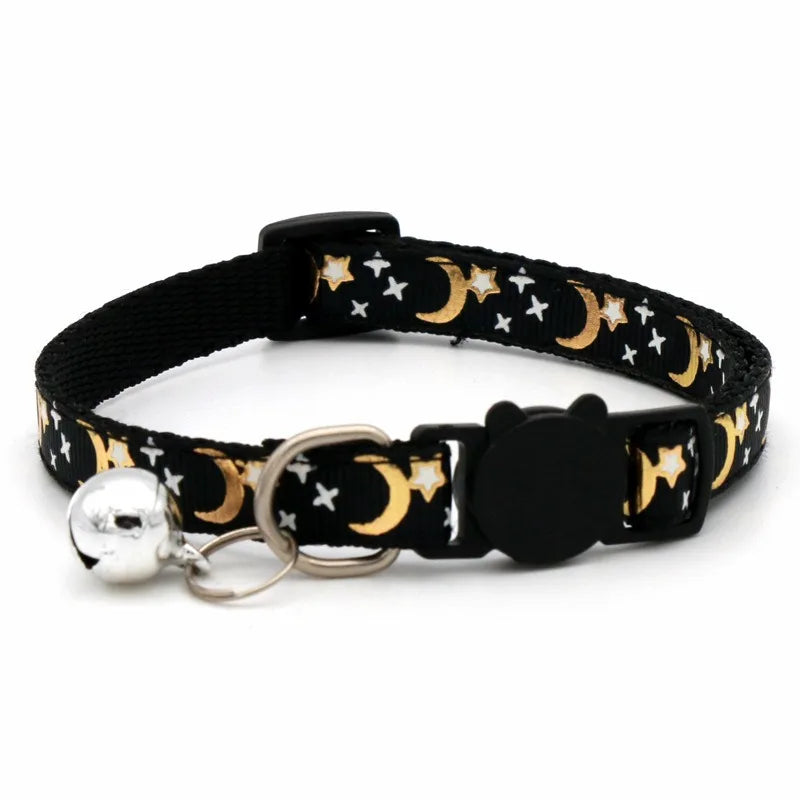 Pet Collar with Bell Adjustable Cartoon Print for Dogs Cats