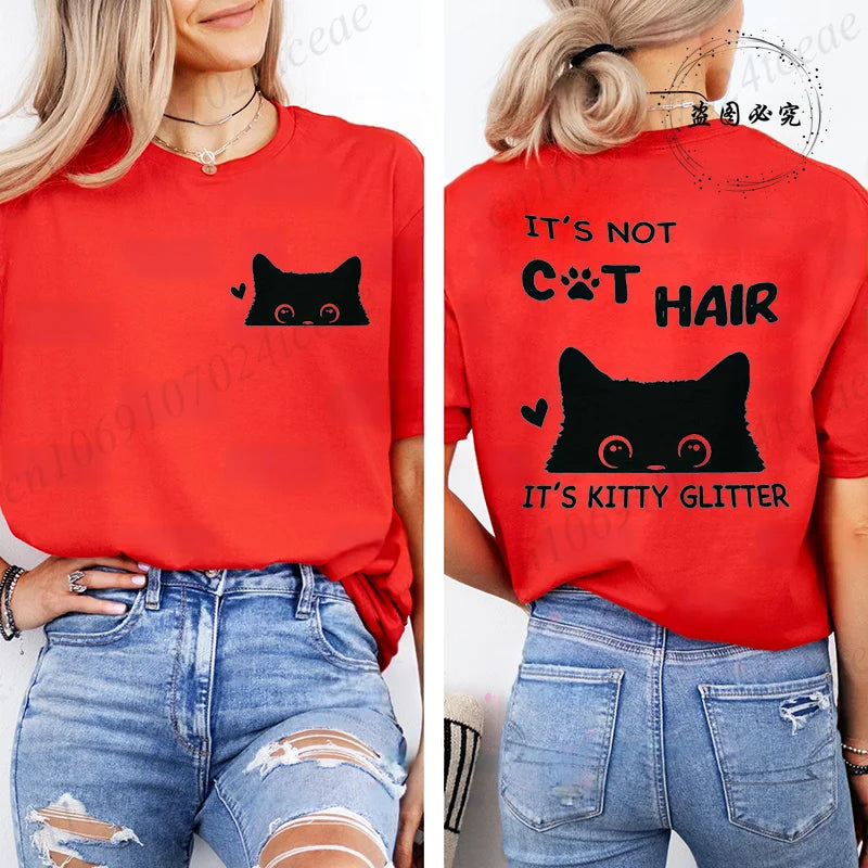T-Shirts for Women Casual Clothing Crew Neck Tops Tees Spring Summer Top Short Sleeve It's Not Cat Hair Printed Women's T-Shirt