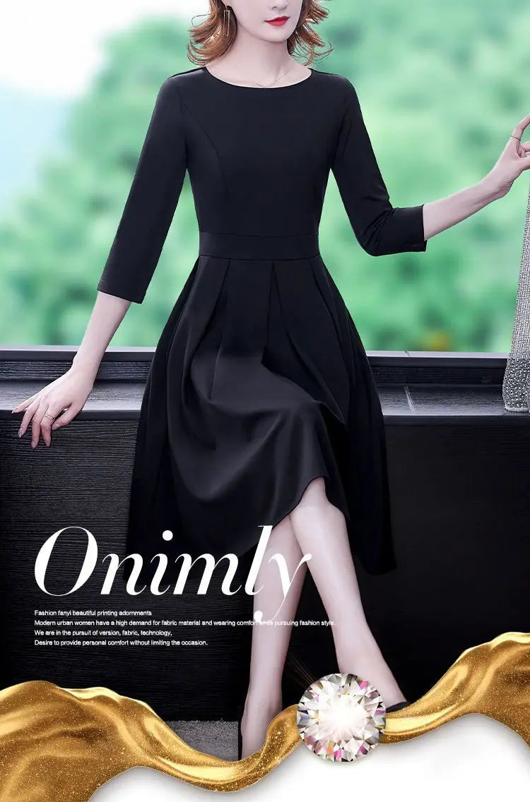 Dress Women's Fashion Western Style Spring and Autumn Clothing New Collection Waist Cinching Slimming Small Black Dress