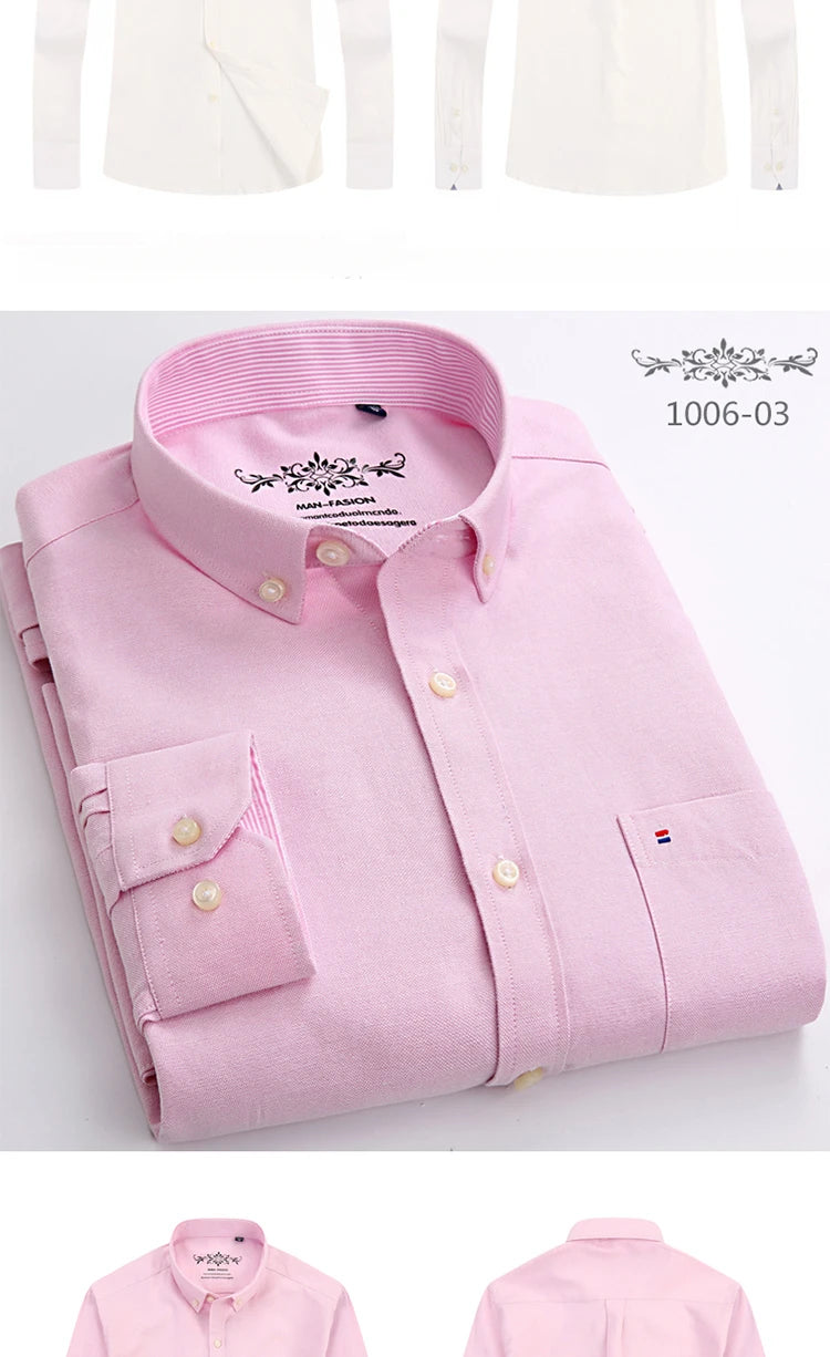 Men's Slim Fit Long Sleeve Shirt – Formal Plain Cotton Shirt with Single Pocket, Soft Plaid Office & Designer Tops"