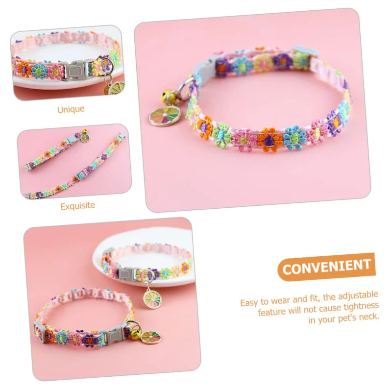 Pet Collar with Bell Adjustable Cartoon Print for Dogs Cats