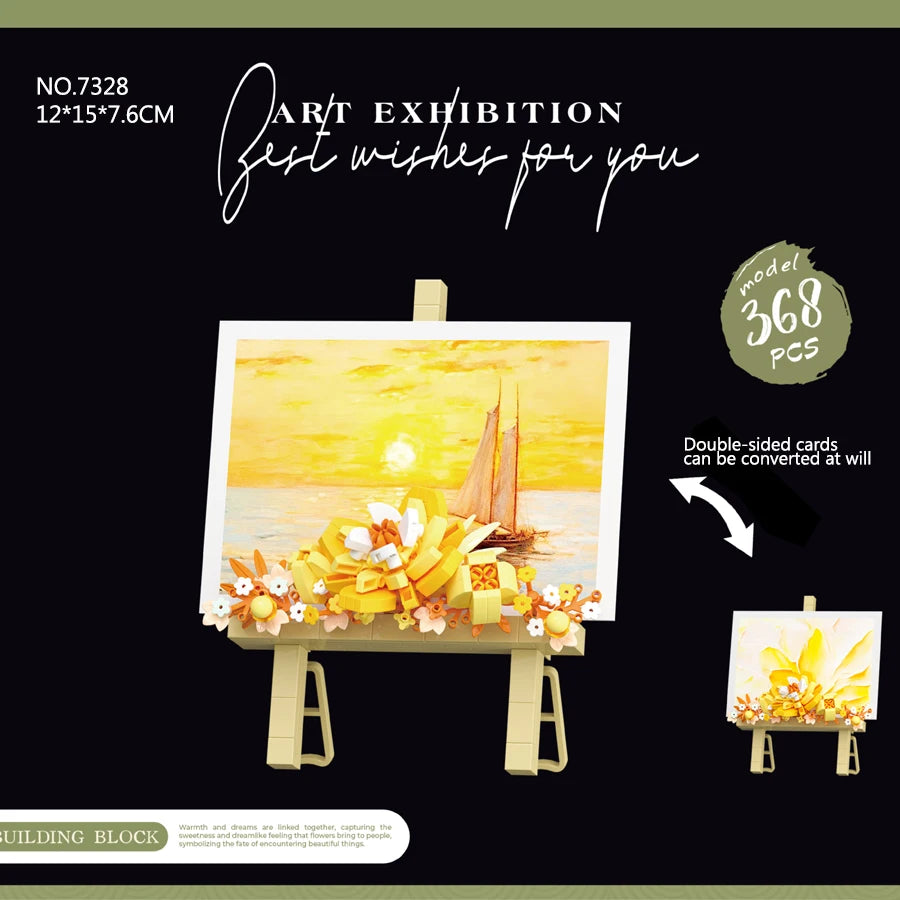 Mini Flower Painting Shelf Building Block Sets With Wooden Easel Educational Toys DIY Home Decor Mother's Day Gifts