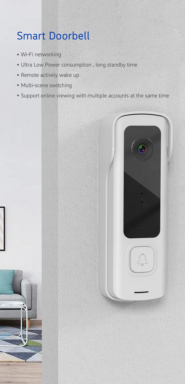 2024 New Electronic Doorbell With 100 Degree Wide Angle Lens Cloud Storage Support Ultra Low Power Consumption