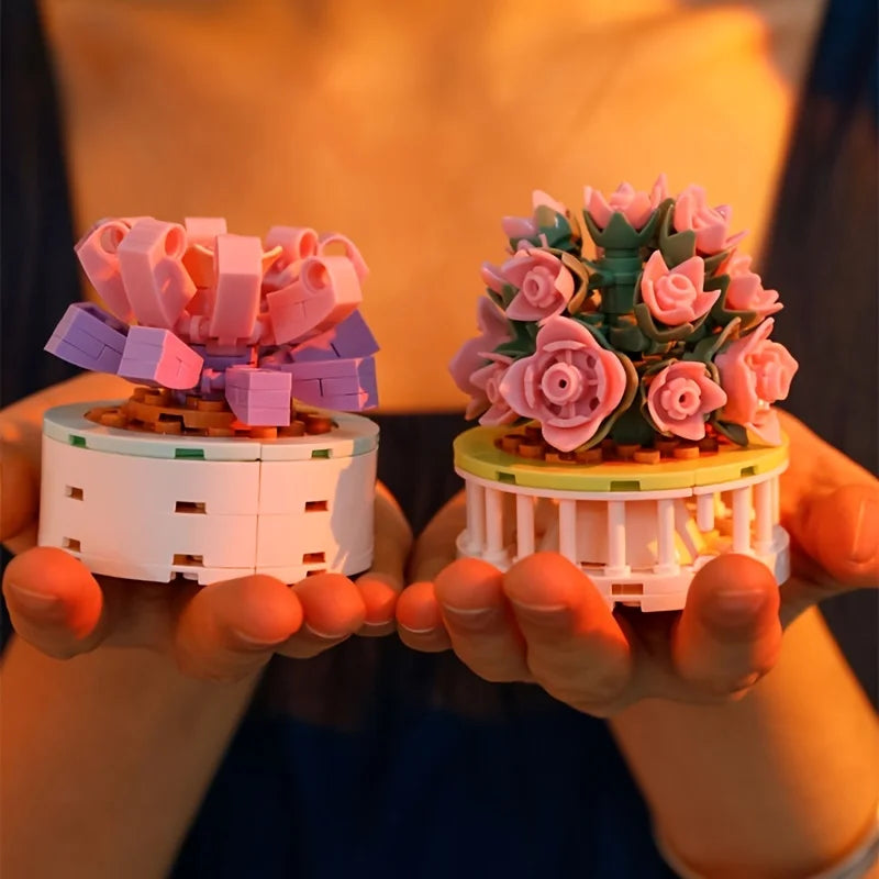 Bouquet Moc Block Flower Succulents Bonsai Potted Building Blocks Romantic Kit Assembly Bricks Toys For Kids Girl Christmas Gift - trendingshoping.com
