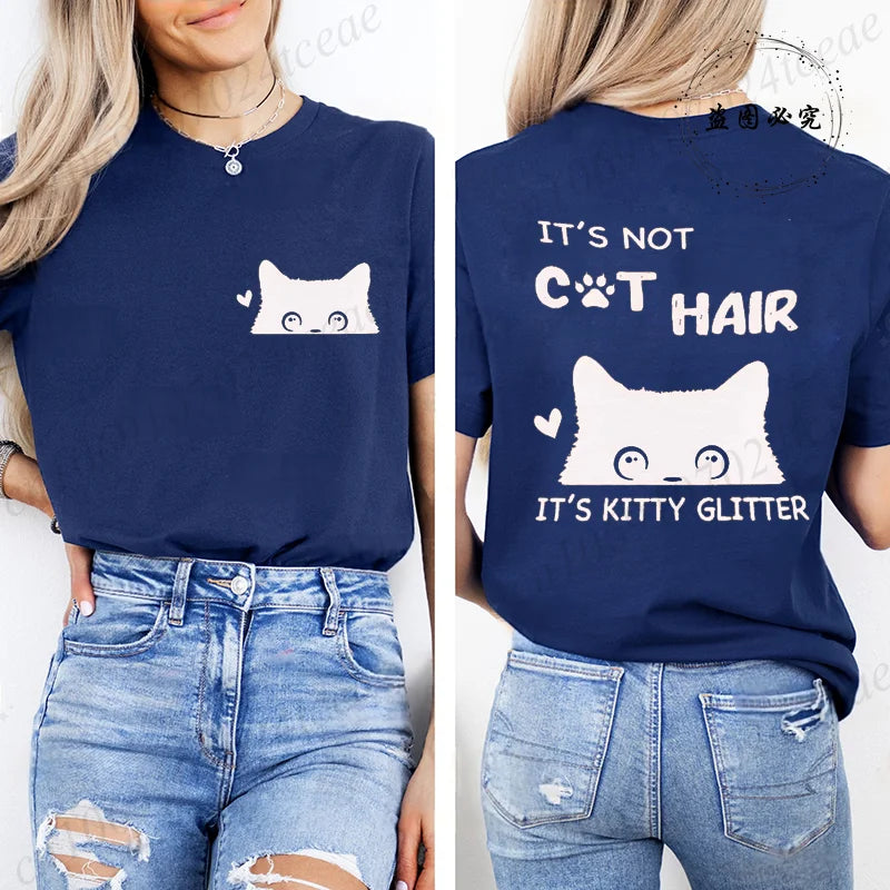 T-Shirts for Women Casual Clothing Crew Neck Tops Tees Spring Summer Top Short Sleeve It's Not Cat Hair Printed Women's T-Shirt
