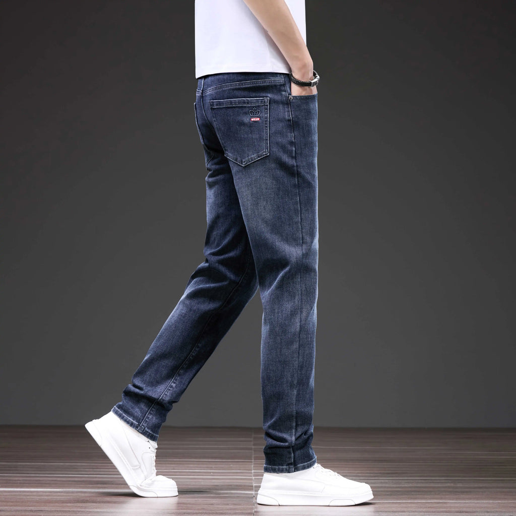 Men's Loose Straight Leg Jeans - Slightly Stretch Casual Denim Pants, Blue/Black