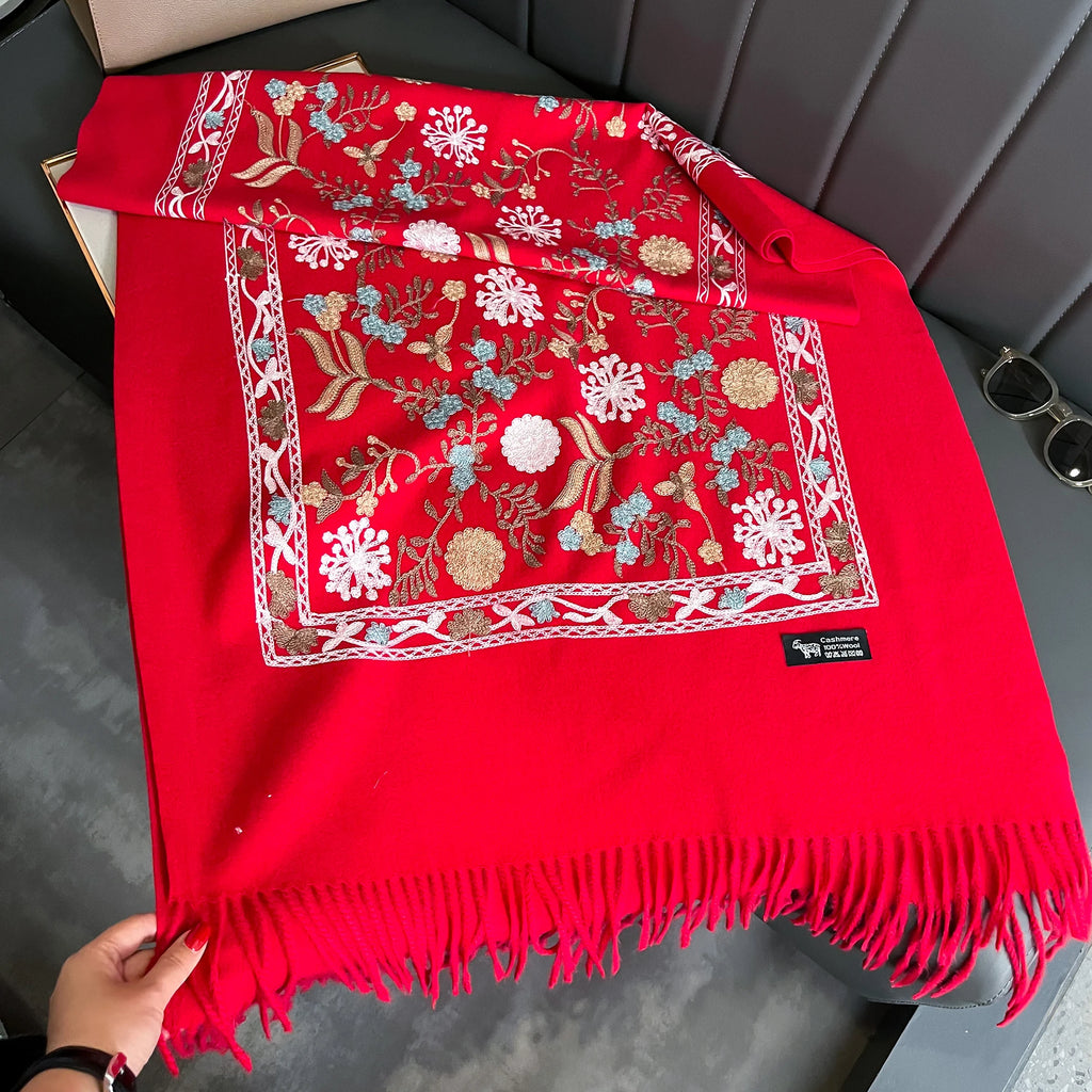 New Winter Warm Cashmere Scarf for Women Embroidery Pashmina Blanket Thick Shawl Wrap Neckerchief Fashion Bufanda Echarpe Poncho