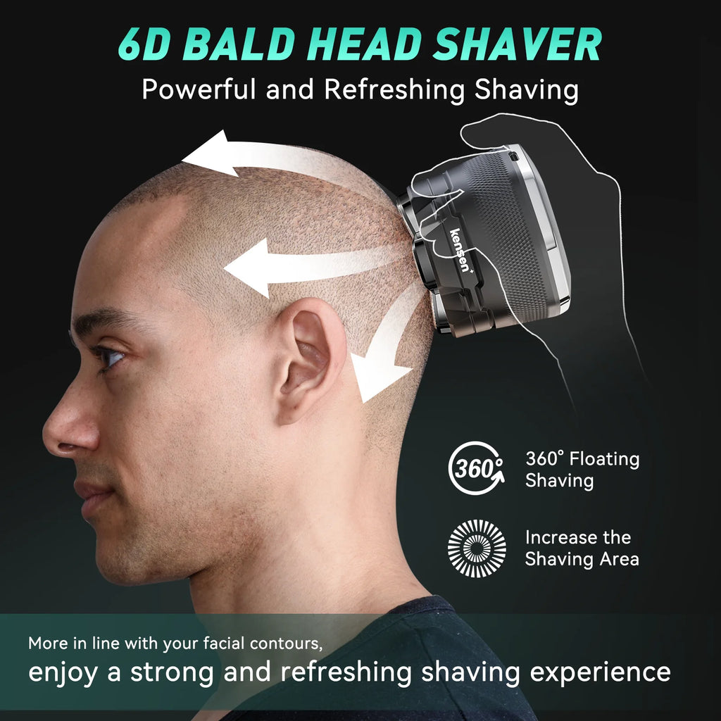 KENSEN Electric Head Shaver for Bald Men 6D Magnetic Razor Hair Trimmer USB Rechargeable LED Display Wet/Dry Shave Beard Shaver - trendingshoping.com