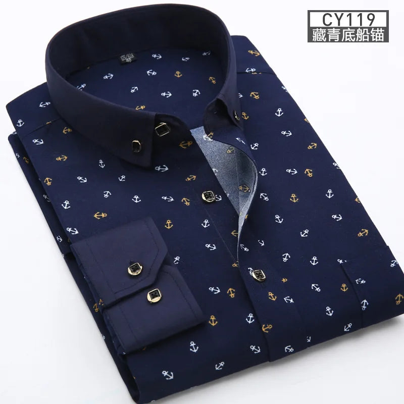 Men's Slim Fit Long-Sleeve Printed Shirt - Non-Iron Breathable Business Casual