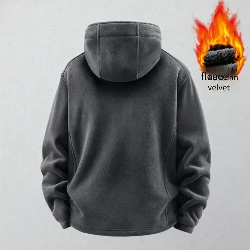 Men’s Fleece Hoodie Jacket 2025 New Thermal Warm Outdoor Sports Running Windproof Plus Size Coat for Men