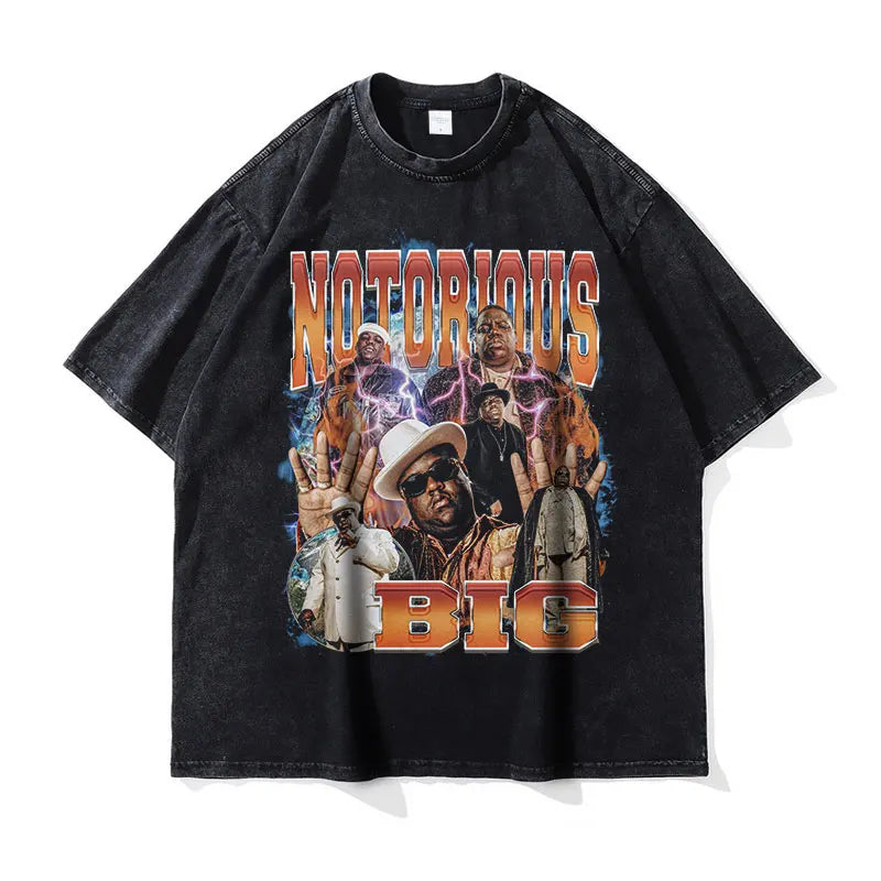 Biggie T Shirts Vintage Washed Hip Hop Rapper Singer Harajuku T-shirt Oversized DTG Y2K Short Sleeve Tops Tees Men 100% Cotton