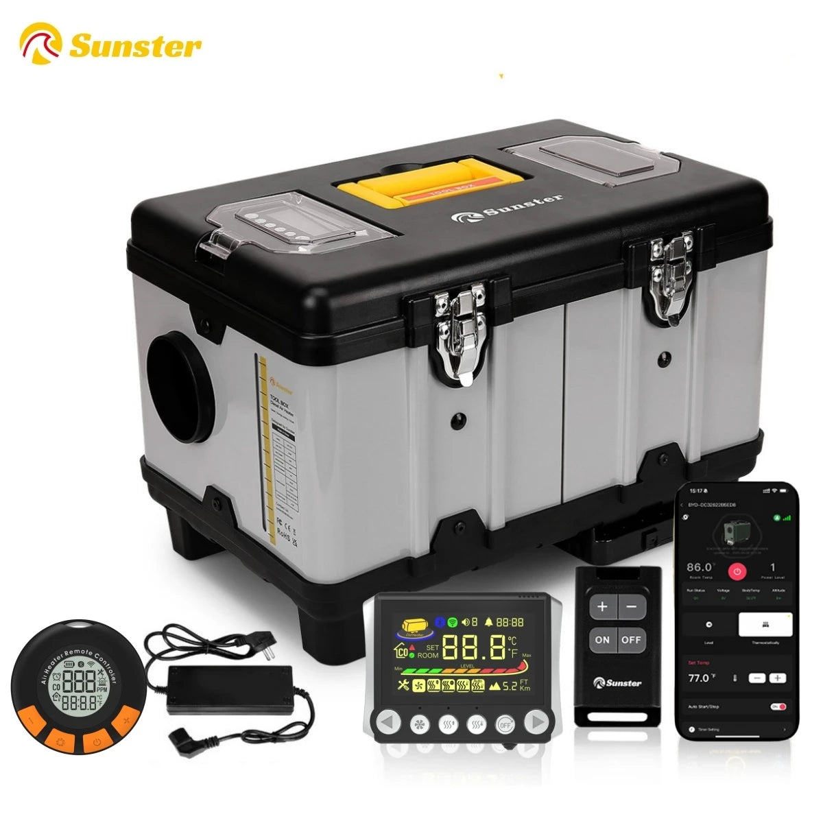 Sunster TB10pro 8KW Portable Diesel Air heater 12V/24V/220V w/Bluetooth APP/Ventiation mode/CO monitoring For Car Home Camper RV - trendingshoping.com