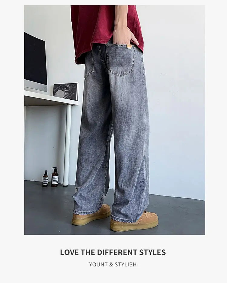 Mens Large Denim Jeans Baggy Fit Trousers for Men
