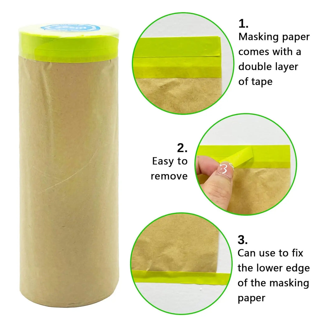 Masking Paper Pre-Taped | Protective Covering for Walls, Cars & Painting Projects