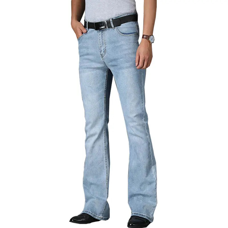 Jeans Men Mens Flared Boot Cut Leg Designer Classic Denim High Waist Stretch Loose Blue Jeans