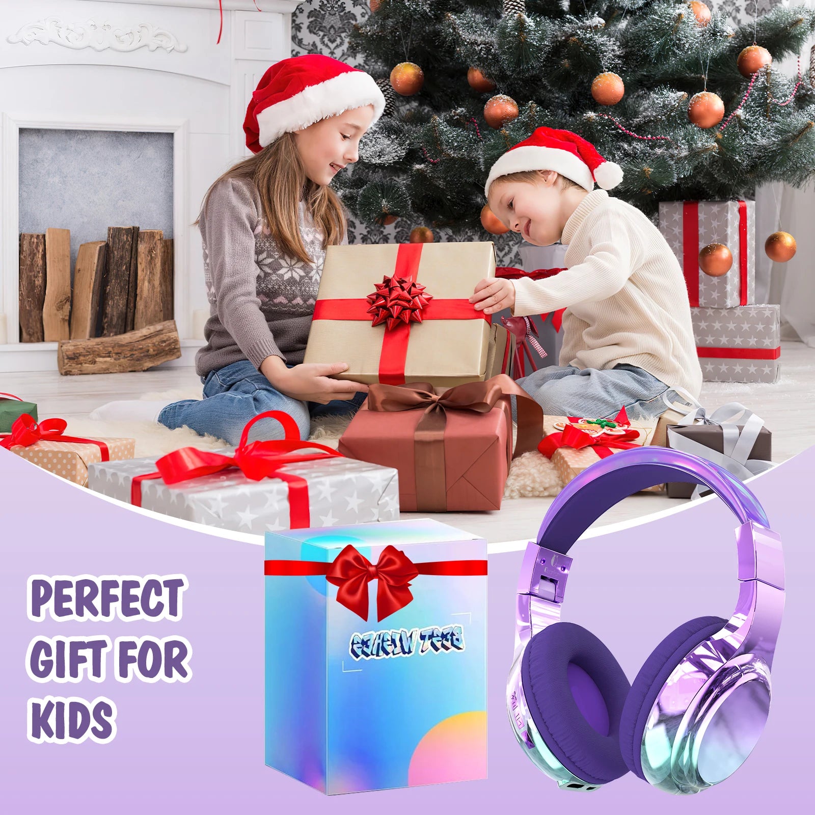 Glossy Bluetooth Headphones For Kids Girls Wireless Stereo Headset With Mic