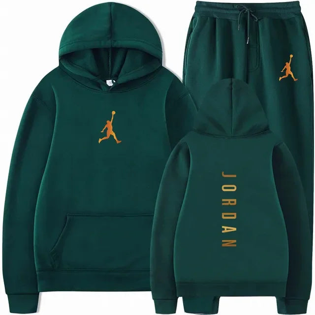 Men's Essential Winter Tracksuit - Heavyweight Solid Color Hoodie & Stretch Jogger Set - 2-Piece Urban Sportswear