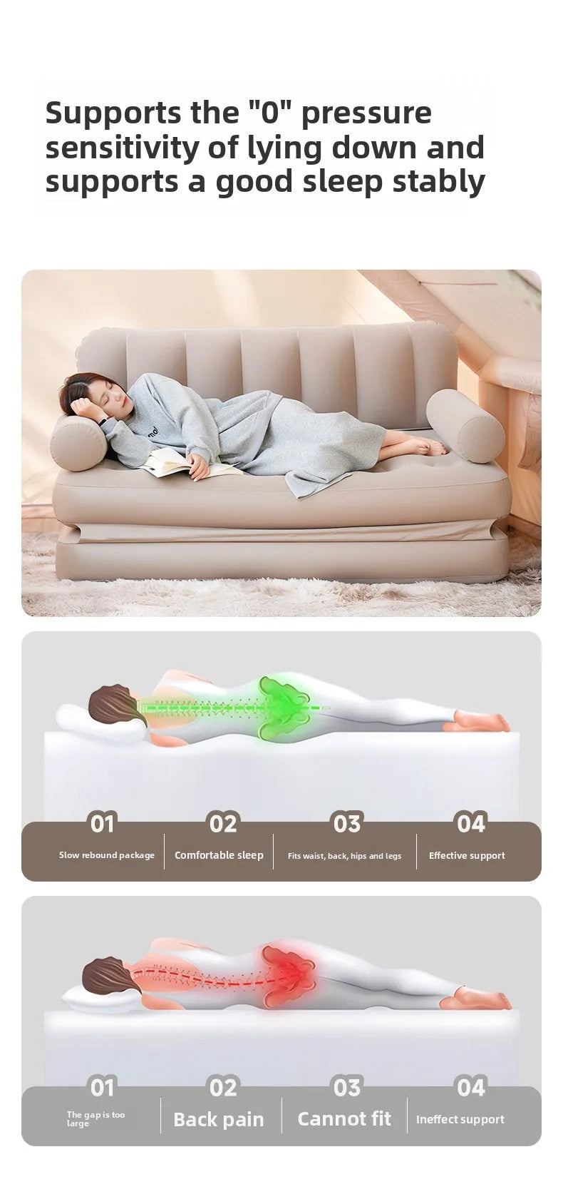 Outdoor Camping Inflatable Sofa Portable Folding Air Mattress For Hiking Tent Home Use