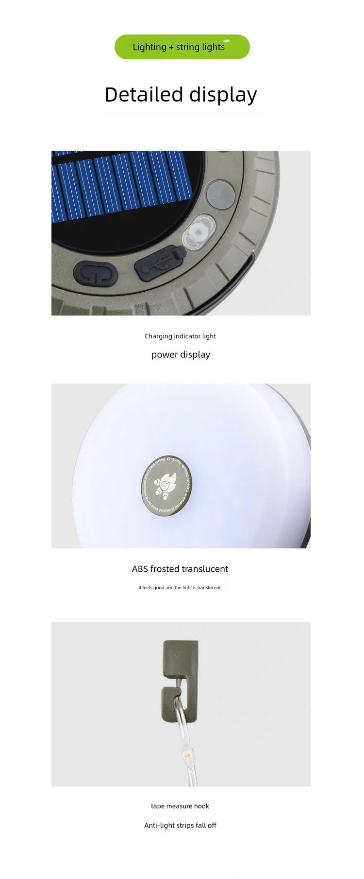 Solar Outdoor Camping Light 10 Meter String Light RGB LED Tent Atmosphere Light With Hook