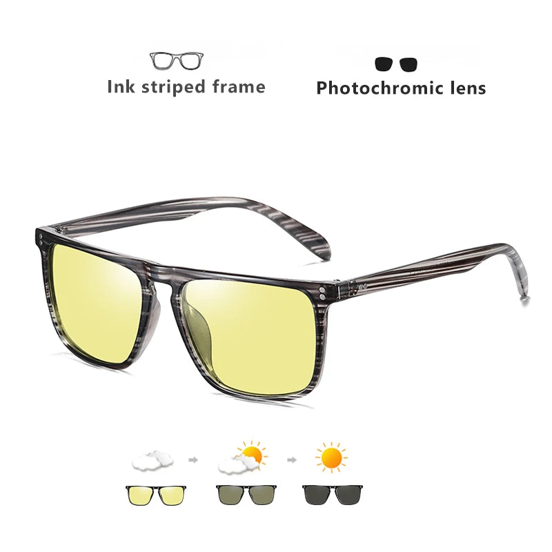 Rivet Square Photochromic Sunglasses Polarized Driving Glasses Men Women