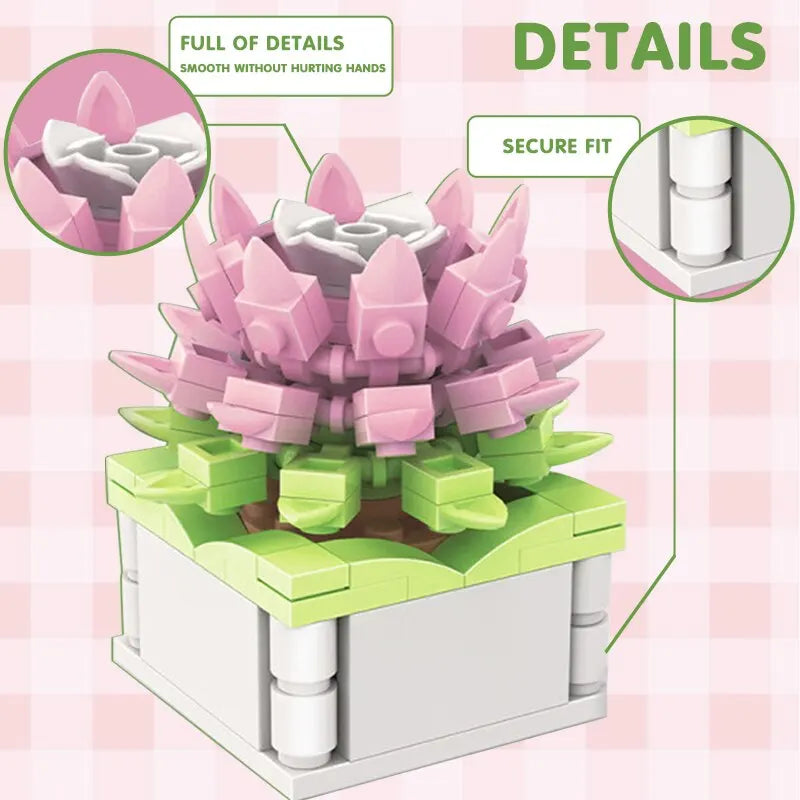Bouquet Moc Block Flower Succulents Bonsai Potted Building Blocks Romantic Kit Assembly Bricks Toys For Kids Girl Christmas Gift - trendingshoping.com