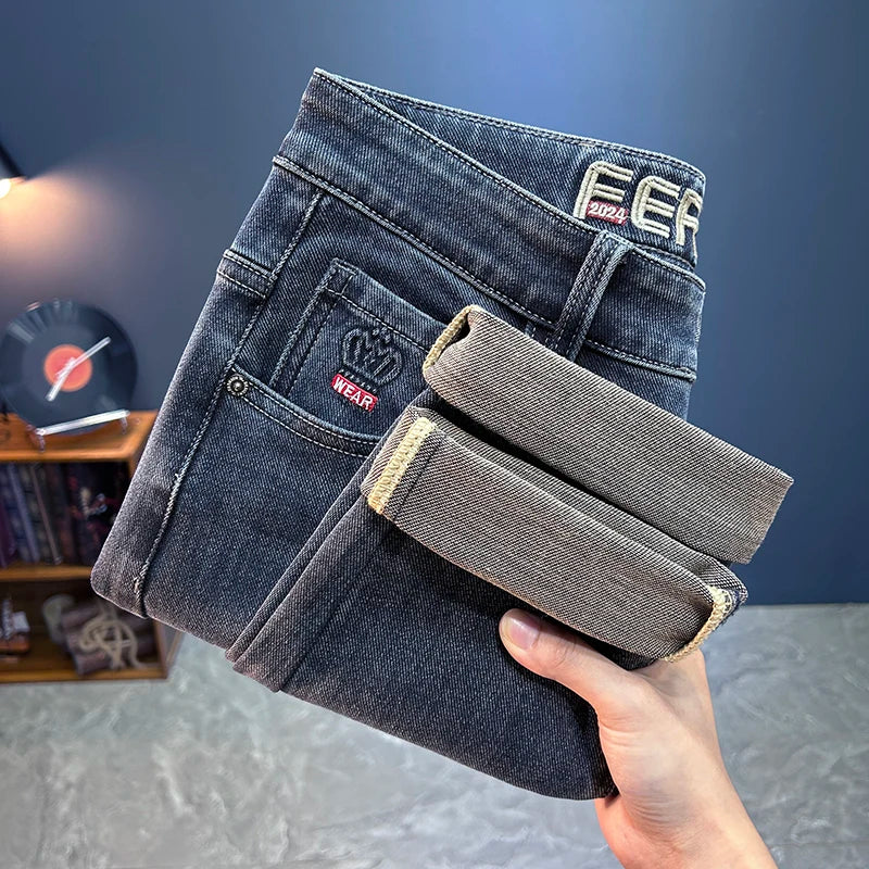 Men's Loose Straight Leg Jeans - Slightly Stretch Casual Denim Pants, Blue/Black