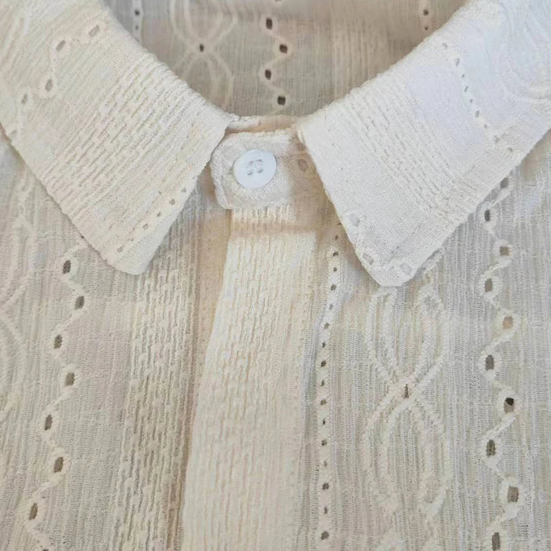 Men's Mesh Long Sleeve Shirt - Sexy Hollow Out Vacation Button-Down