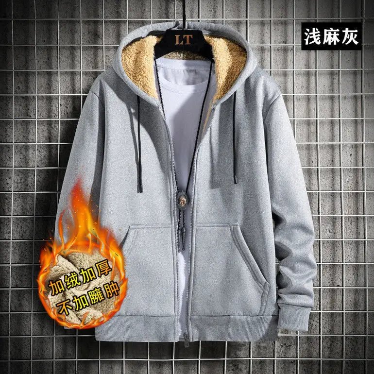 Men Sherpa Lined Thermal Hoodie 2025 Winter Windproof Zip Up Streetwear Outerwear