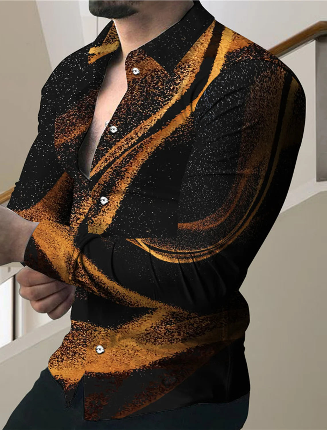 Men's Long Sleeve Shirt – Autumn & Winter Daily Tops, 3D Print Simple Lines, Fashion All-Match Shirt