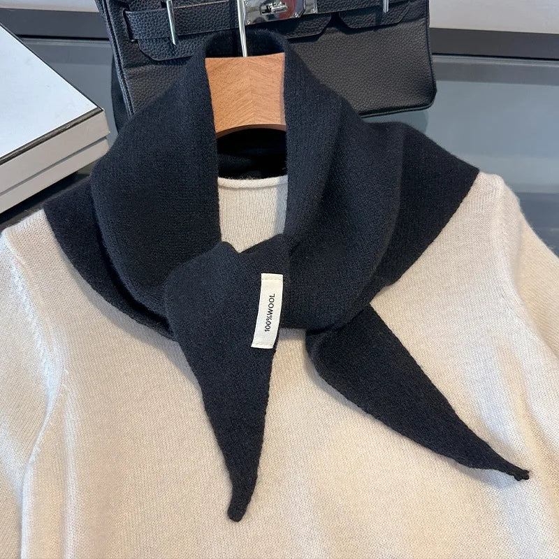 Knitted Scarf Women 100% Wool Winter Warm Scarves Bright Solid Color Design Thickened Shawl Soft Triangle Pashmina Neck 2025 NEW