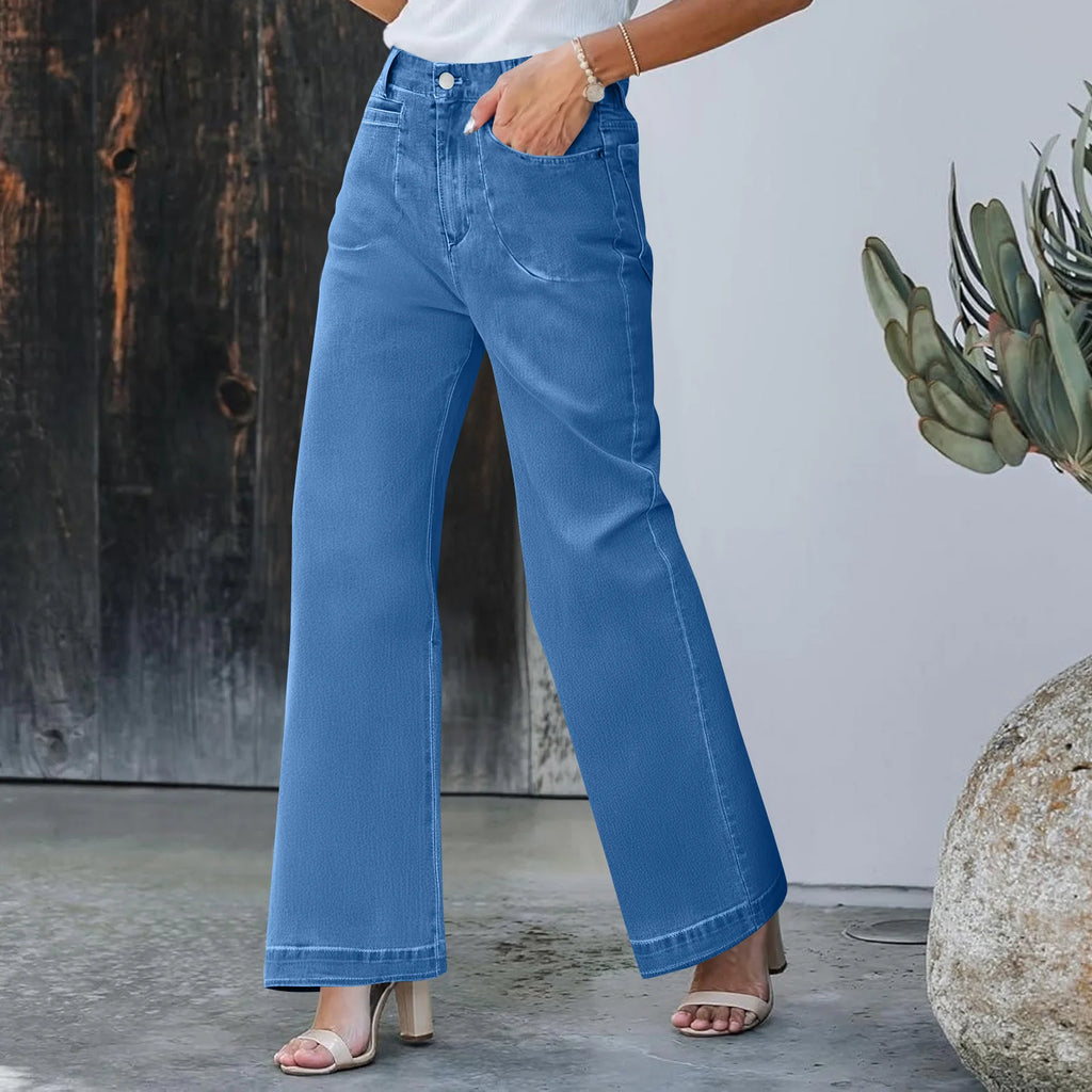 Womens High Waist Spring Wide Leg Straight Jeans Retro Style