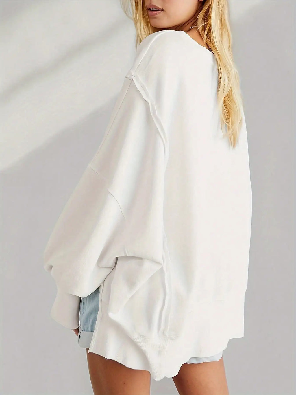 Women Spring Autumn Long Sleeve Loose Tops Crew Neck Striped Side Slits Shirt Casual Pullover Sweatshirt Tops