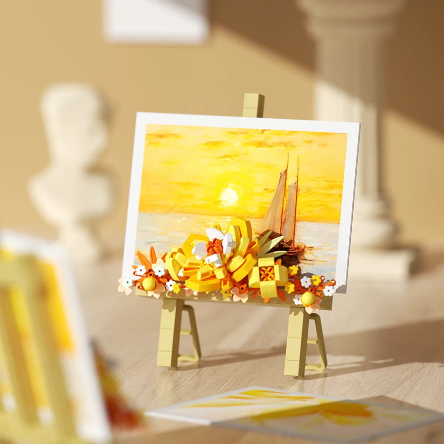 Mini Flower Painting Shelf Building Block Sets With Wooden Easel Educational Toys DIY Home Decor Mother's Day Gifts
