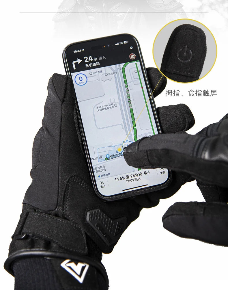 Waterproof Winter Motorcycle Gloves Genuine Goatskin Leather Warm Touch Screen