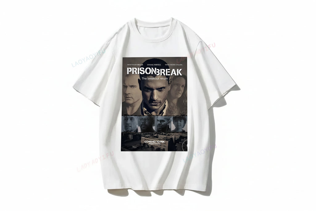 Men's Vintage Prison Break T-Shirt – Michael Scofield Graphic Streetwear Cotton Top