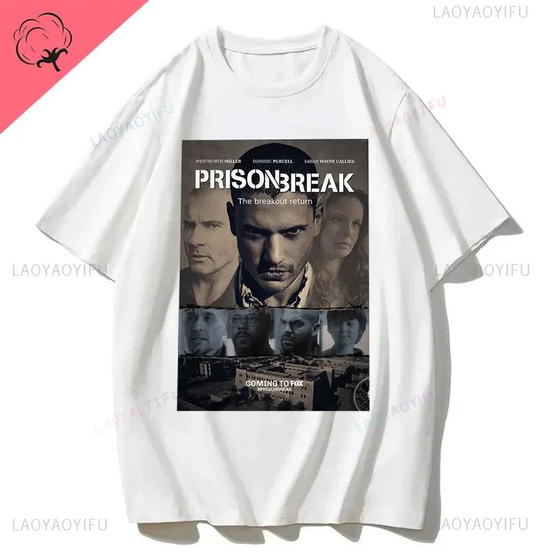 Men Vintage T Shirts Tv Series Prison Break Aesthetic Clothing Michael Scofield Y2k Shirt Streetwear Printed T-shirt Top Cotton