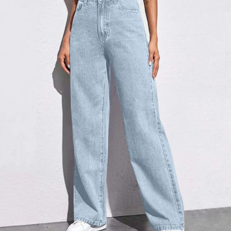 New ForeignWomen's High-Waisted Wide-Leg Jeans - Straight Loose Fit Denim with Elegant Drape Trade