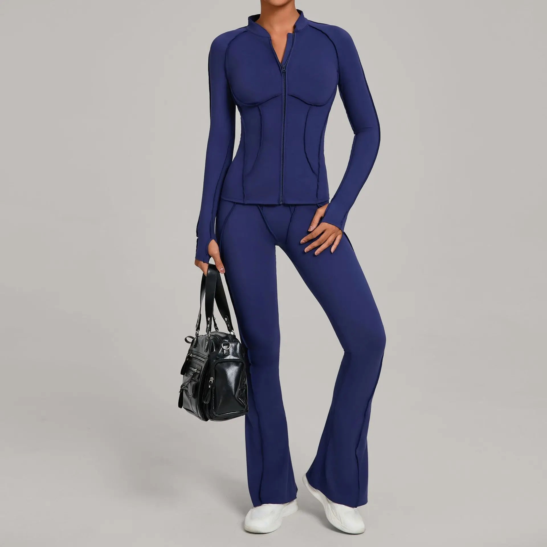 Women’s 2-Piece Zipper Gym Set - Long Sleeve Tracksuit & High-Waist Yoga Pants