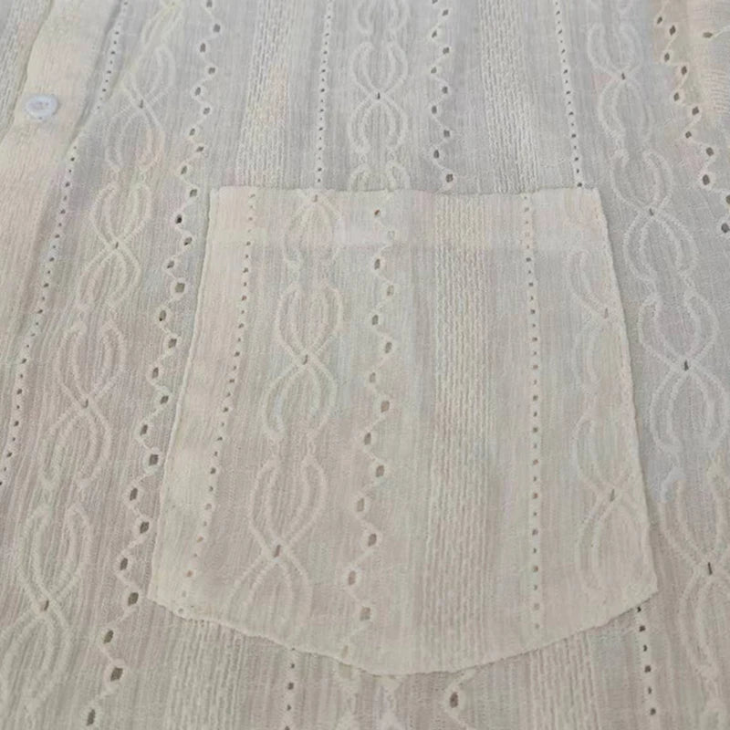 Men's Mesh Long Sleeve Shirt - Sexy Hollow Out Vacation Button-Down