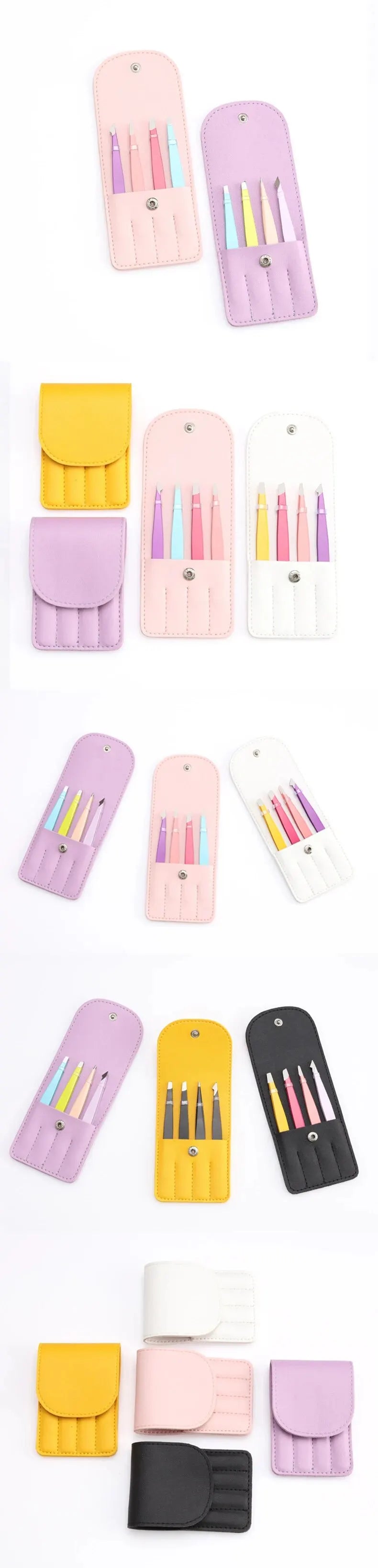 Christmas Gift Beauty Tweezers 4-piece Set Of Colorful Stainless Steel Professional Eyebrow Clip False Eyelash Makeup Tools - trendingshoping.com