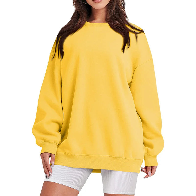 Women's Round Neck Pullover Sweatshirt - Loose Fit Long Sleeve Sports Casual Top for Spring/Autumn