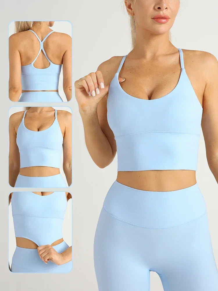 Women’s Solid Color Sports Bra Cross Back Y Shape Fitness Yoga Workout Top