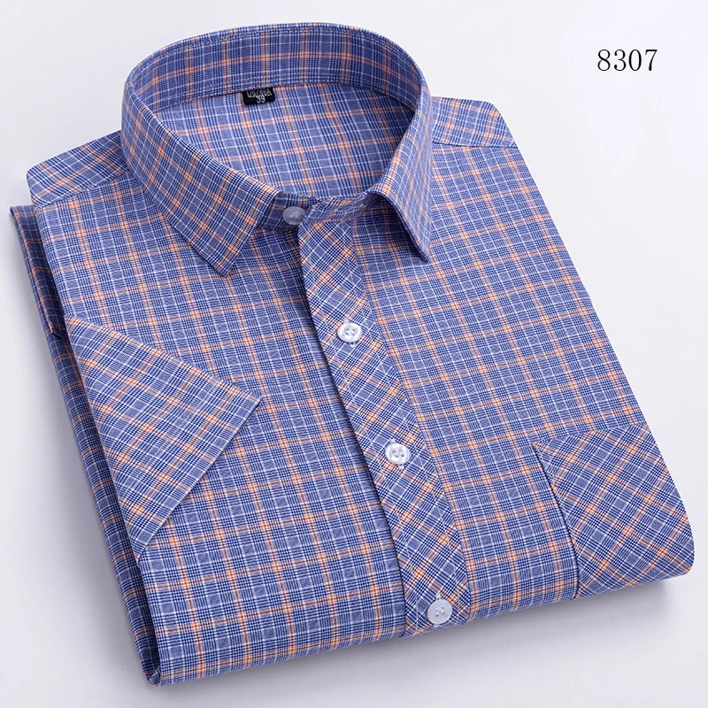 Men's Casual Cotton Plaid Shirt – Short Sleeve Summer Shirt, Elegant Business & Smart Dress Shirt, England Fashion Top