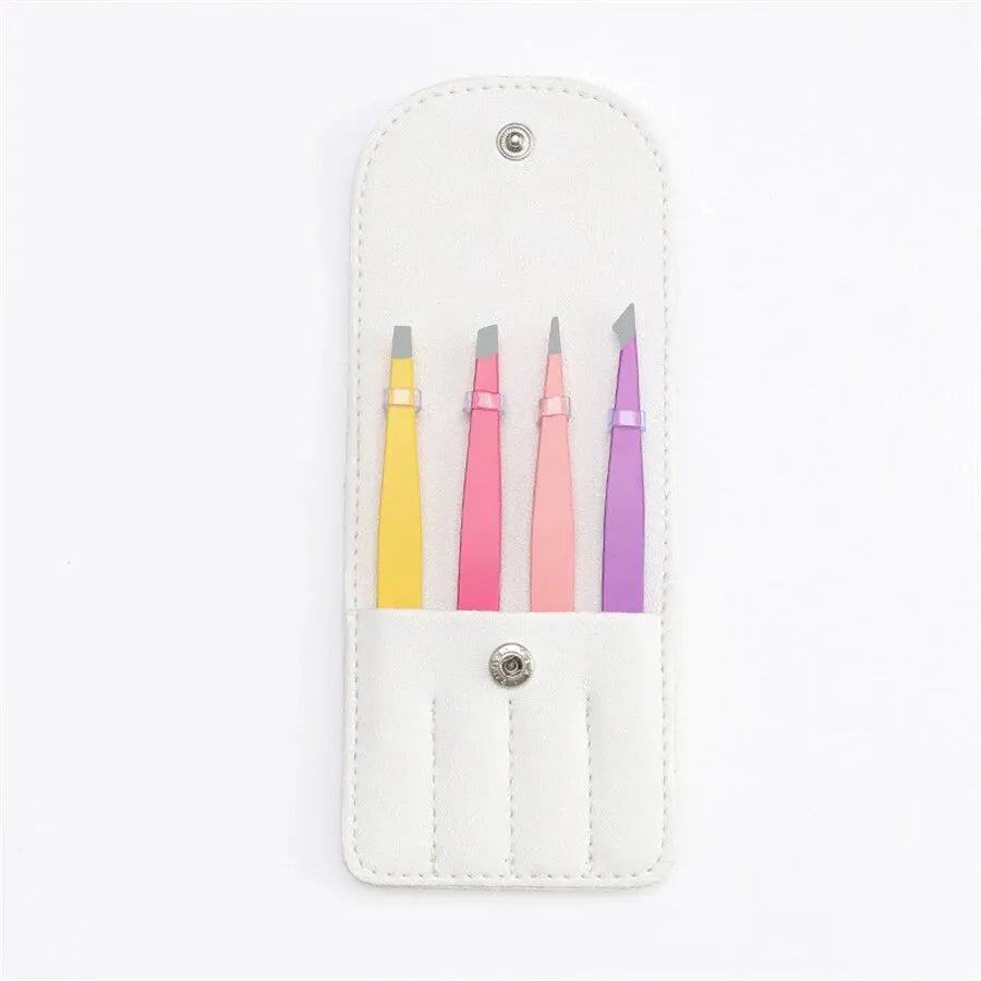 Christmas Gift Beauty Tweezers 4-piece Set Of Colorful Stainless Steel Professional Eyebrow Clip False Eyelash Makeup Tools - trendingshoping.com
