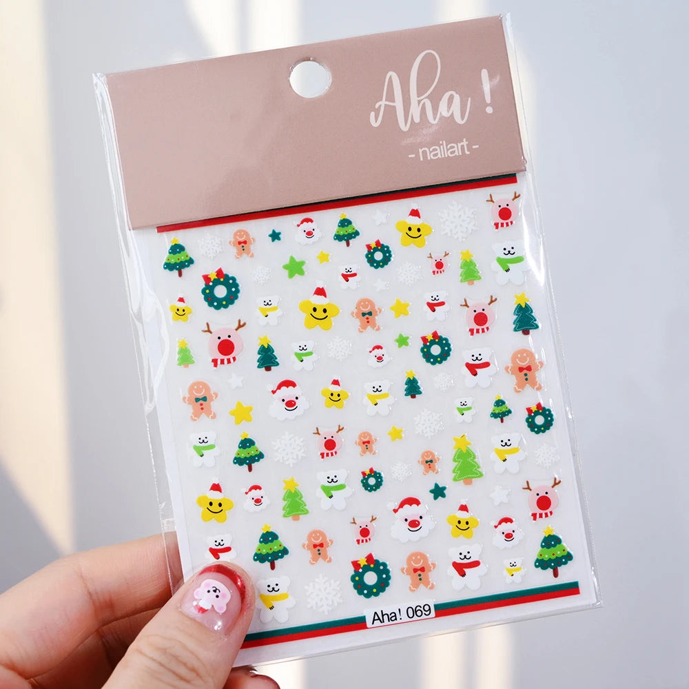 Christmas Santa Claus Elk Nail Art Stickers Snowman/Snowflake Cartoon Sliders