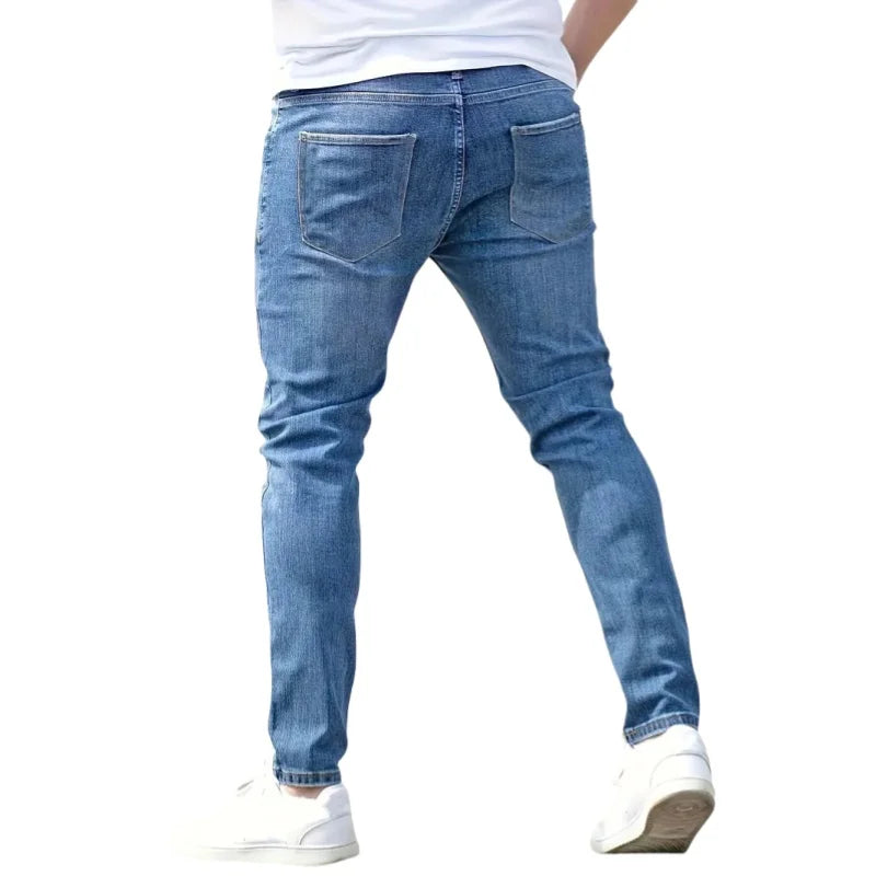 Ripped Jeans Men Skinny Light Blue High Street Style Male Jeans Elasticity Slim Fit Frayed Casual Men Pants Trousers Biker Jeans