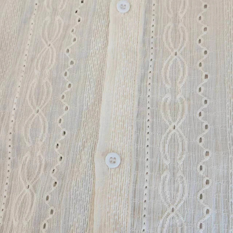 Men's Mesh Long Sleeve Shirt - Sexy Hollow Out Vacation Button-Down